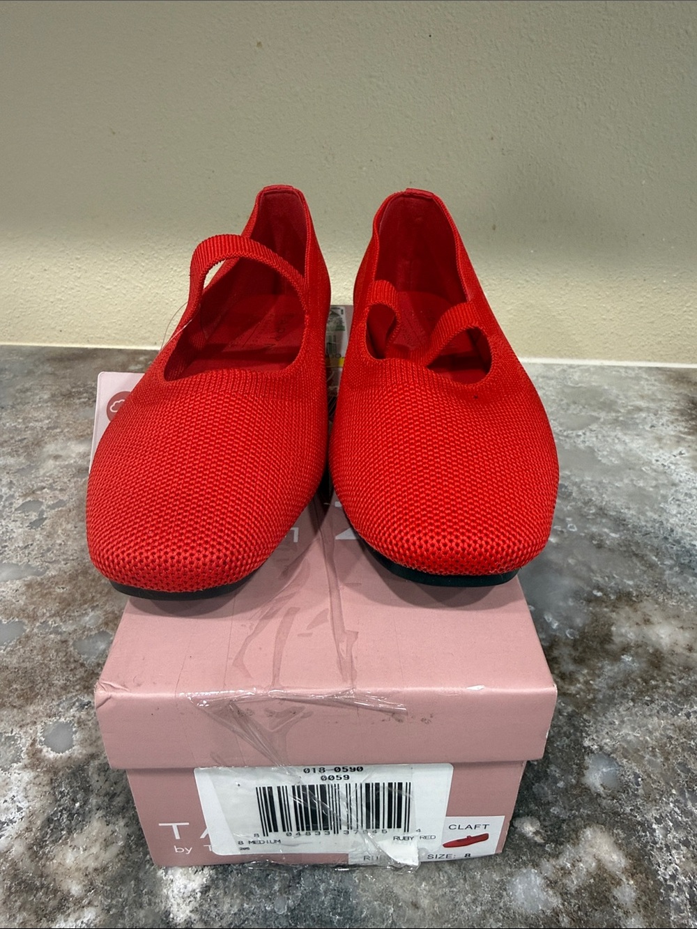 Taryn Rose Bright Red Knit Mary Jane Flats
